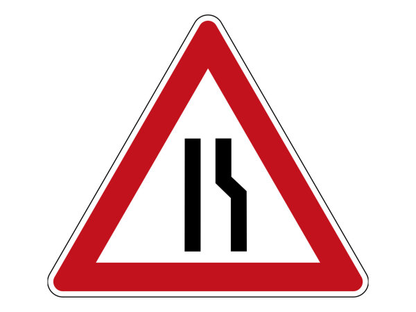 Verkehrszeichen 121-10 – Verengte Fahrbahn (rechts)