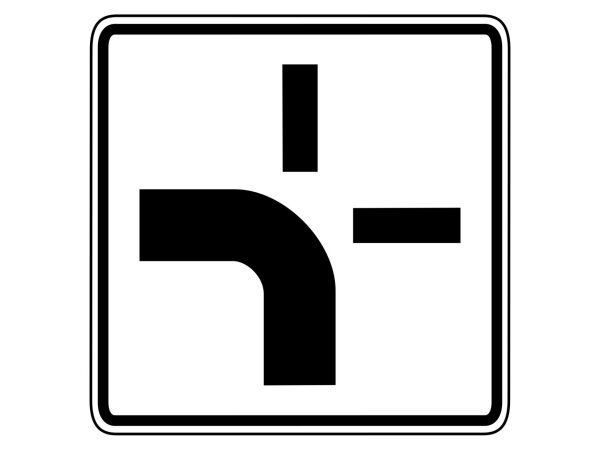Verkehrszeichen 1002-10 – Verlauf der Vorfahrtsstraße an Kreuzungen (von unten nach links)