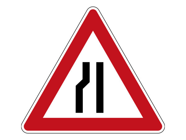 Verkehrszeichen 121-20 – Verengte Fahrbahn (links)