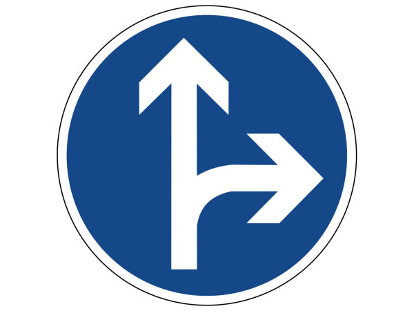 Verkehrszeichen 214-20 – Vorgeschriebene Fahrtrichtung: geradeaus und rechts