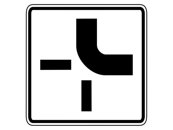 Verkehrszeichen 1002-21 – Verlauf der Vorfahrtsstraße an Kreuzungen (von oben nach rechts)