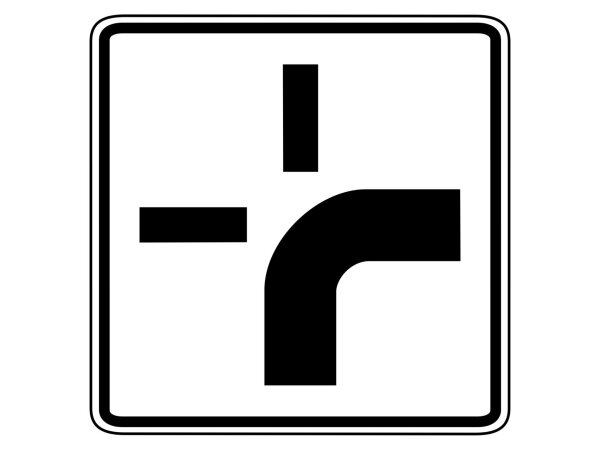 Verkehrszeichen 1002-20 – Verlauf der Vorfahrtsstraße an Kreuzungen (von unten nach rechts)