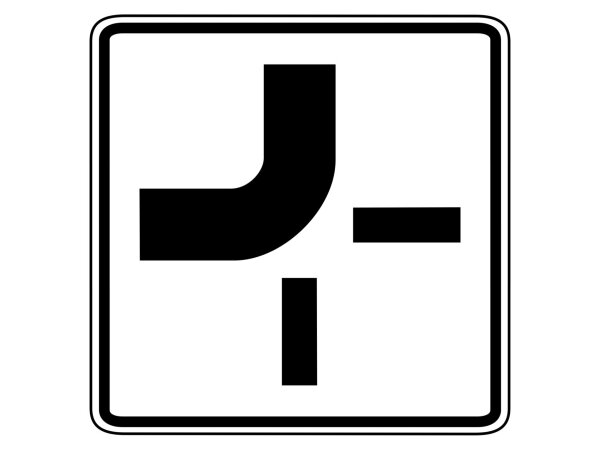 Verkehrszeichen 1002-11 – Verlauf der Vorfahtsstraße an Kreuzungen (von oben nach links)